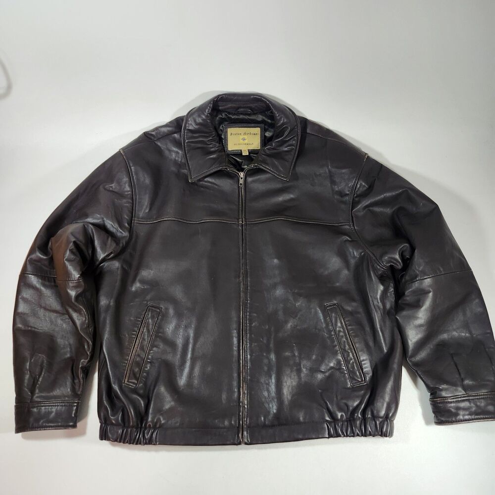 Boston Harbour Leather Jacket Mens Soft Genuine Brown Vintage Full-Zip Front XXL